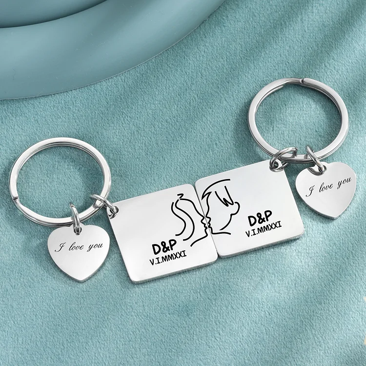Personalized Couple Keychain Set Customized Initial Heart Matching Couple Gifts