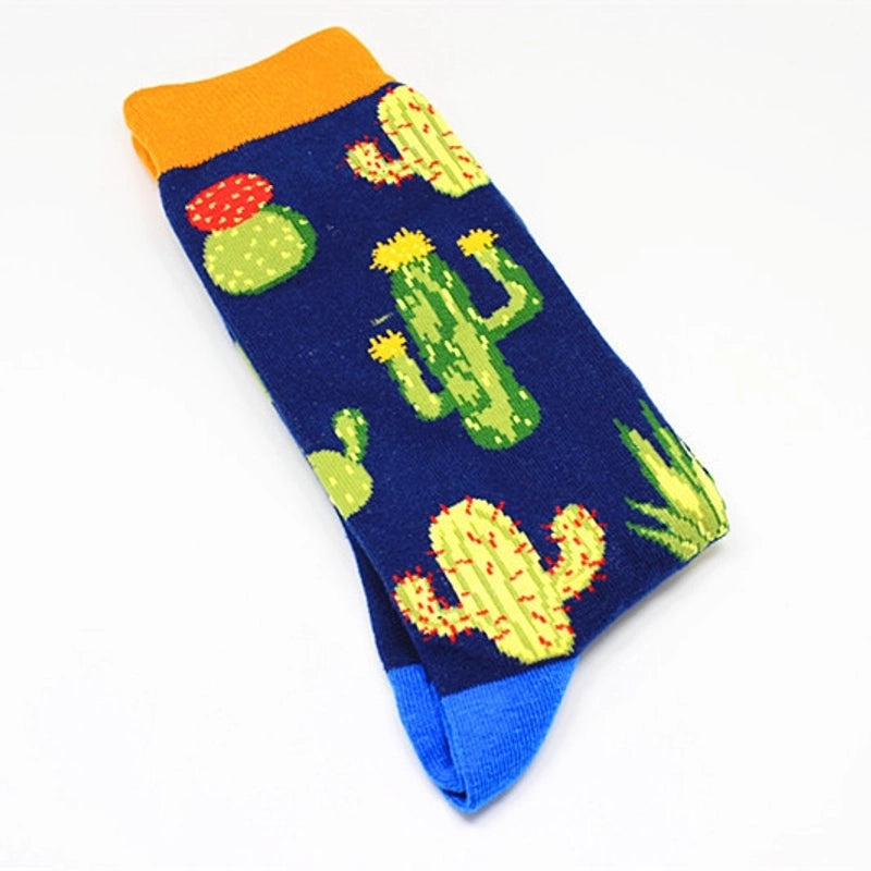 Men’s Cartoon Style Color Block Cotton Crew Socks A Pair