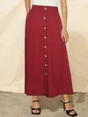 Viscose A-line Skirt with Fake Buttons and Pockets - Elegant Solid Color Regular Length Skirt for Spring, Summer, and Fall - Perfect for Womens Everyday Wear