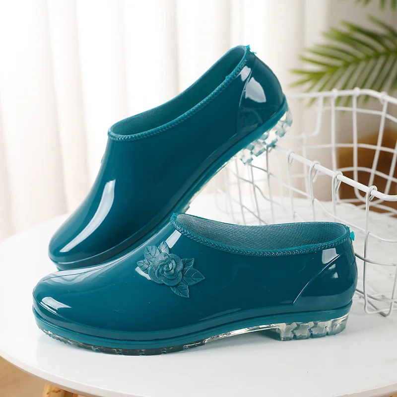 Tanguoant Tanguoant Women's Flower Rain Boots Waterproof Silicone Shoes 2023 Summer Fashion Crystal Platform Casual Rainboots Slip on Shoes Female