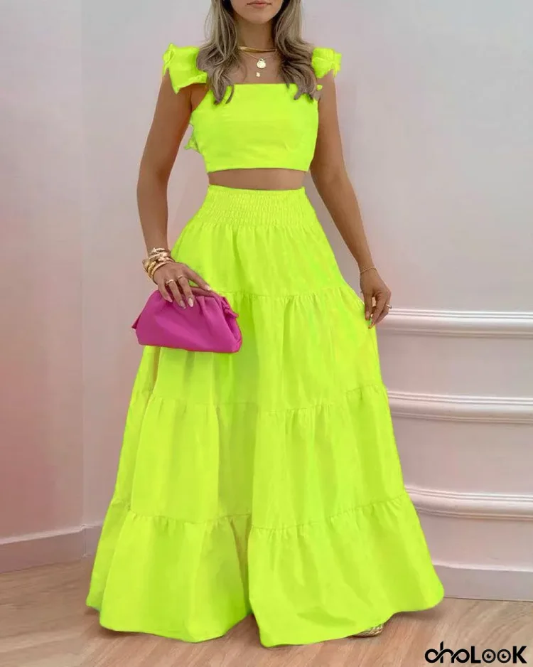 Spring/Summer Solid Color Skirt Mid Waist Swing Skirt Trend Chic Career Two Piece Dress Suit