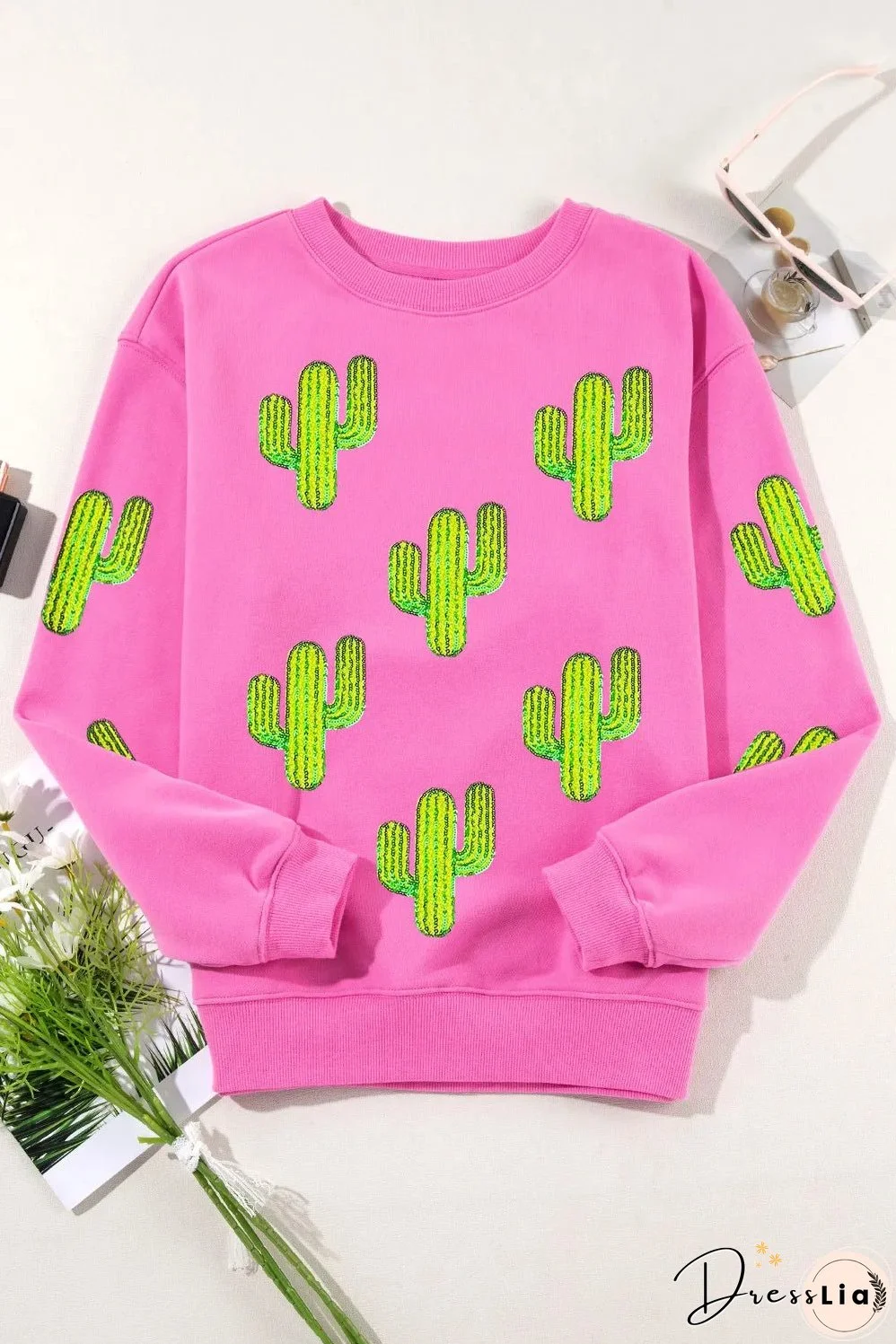 Sequin Cactus Long Sleeve Sweatshirt