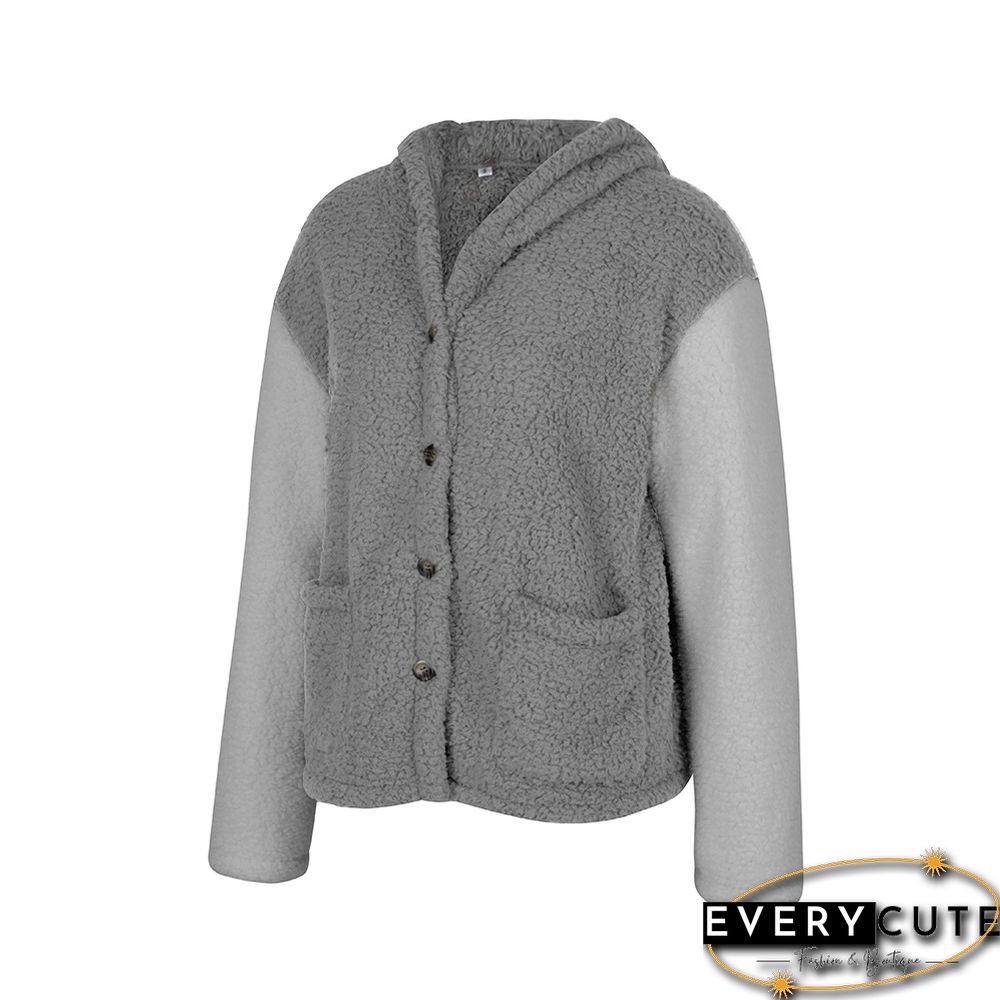 Gray Splice White Fleece Hooded Coat