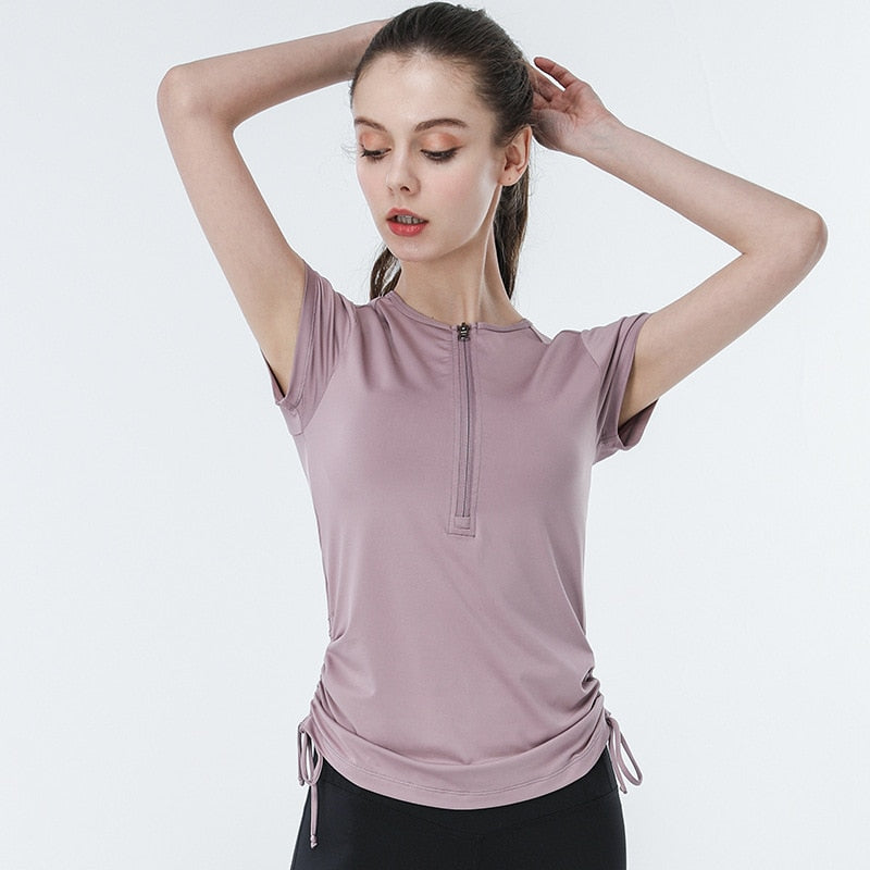 Llyge Women Sports Tops Gym Short Sleeve Yoga Shirts Workout Tights Drawstring T-Shirt Slim Workout Tank Top For Women Fitness Outfit llyge