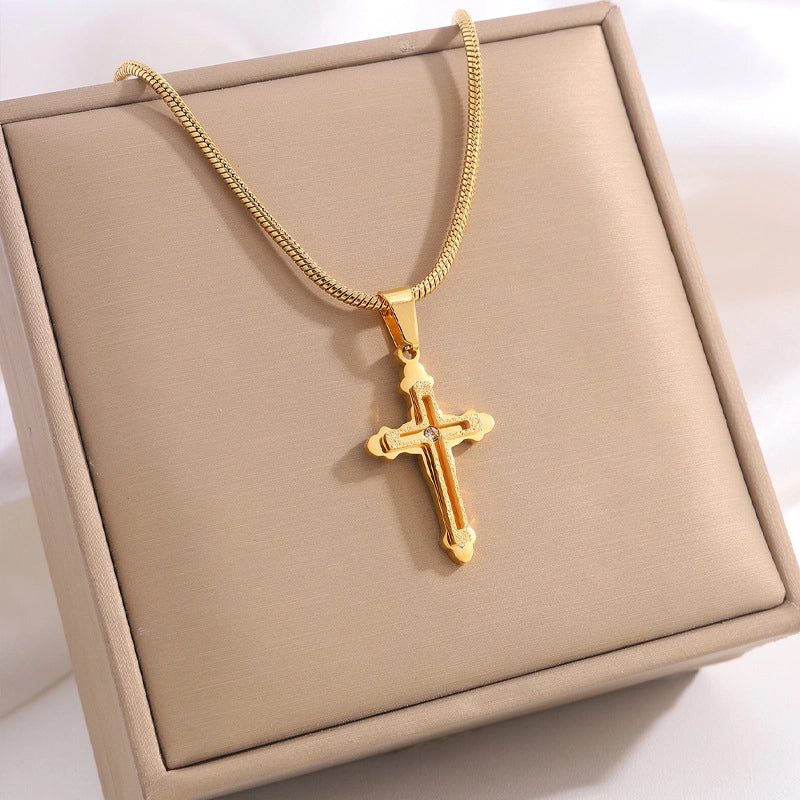 Hip-Hop Streetwear Cross Titanium Steel Pendant Necklace