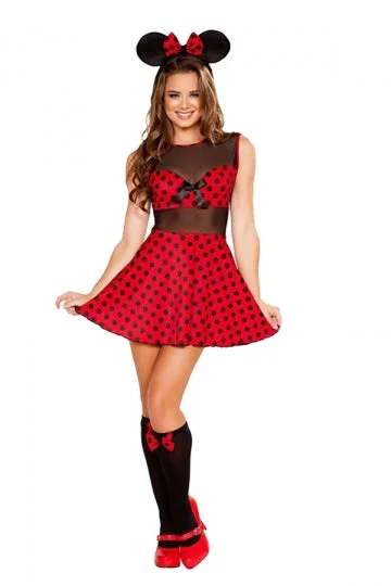Sexy Women's Halloween Polka Dot Miss Mouse Minnie Costume Red-elleschic
