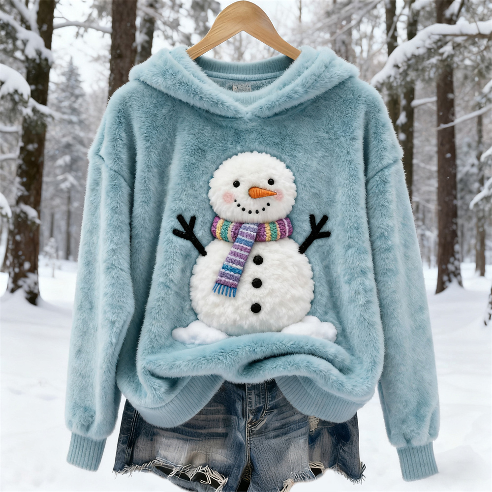 Christmas Snowman Design Women's Hooded Fleece Sweater elevenforest