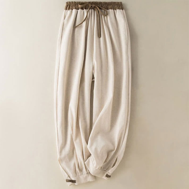 Comstylish Plain Cotton Drawstring Women's Harem Pants With Pockets