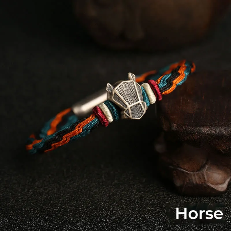 Handmade 999 Sterling Silver Year of the Dragon Chinese Zodiac Protection Colorful Reincarnation Knot Rope Bracelet