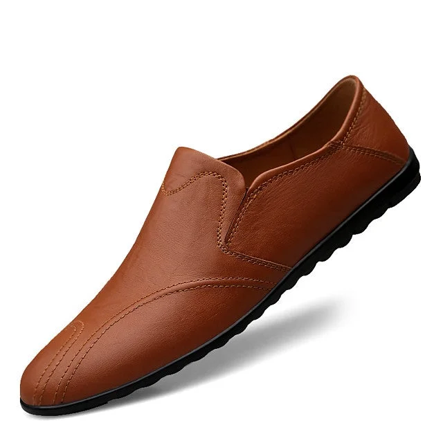 Men's Leather Shoes Pigskin Fall & Winter Casual Loafers & Slip-Ons Wear Proof Light Brown / Dark Brown / Black