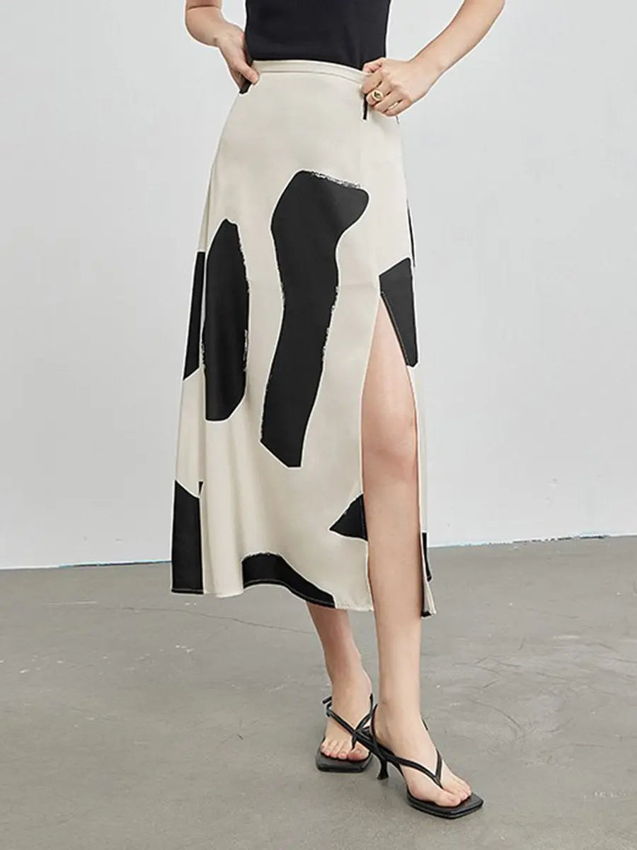 High Waist Graffiti Print Split Thigh Skirts