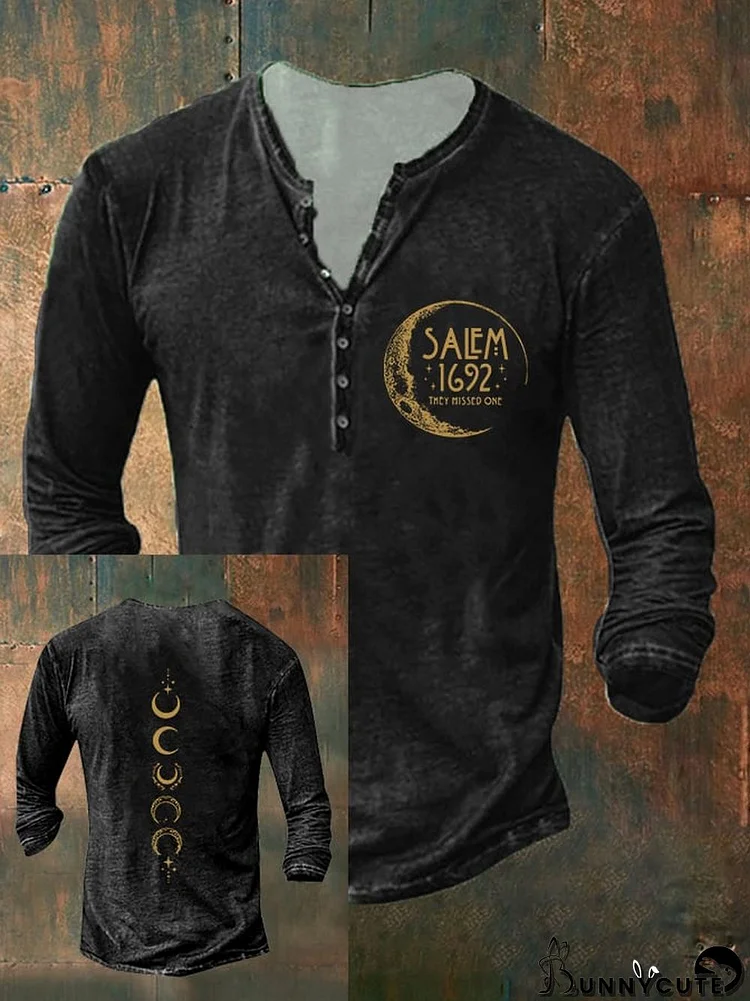 Men's Halloween Salem 1692 They Missed One Print Casual Henley Shirt