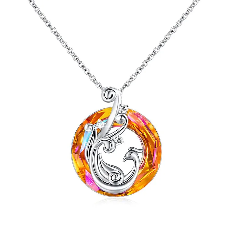 For Self - S925 I Survived Because The Fire Inside Me Burns Brighter Than The Fire Around Me Colorful Crystal Phoenix Necklace - Orange