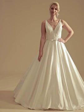 Women's Satin Wedding Dress Sexy V Neck Dubai Lace Elegant Bridal Gown