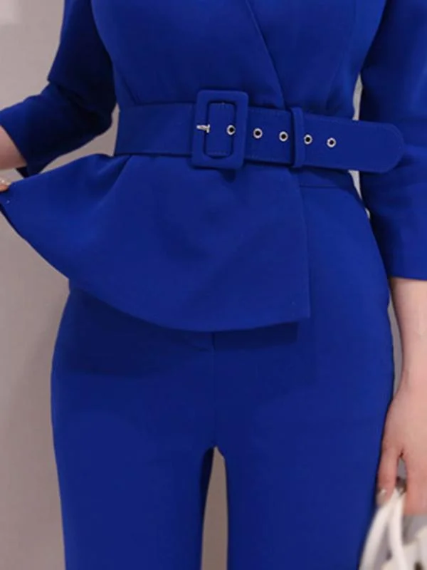 Fashion Fake Two Piece Solid Belted Jumpsuit