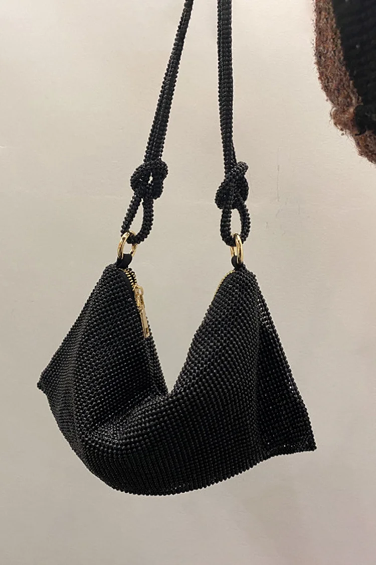 Rhinestone Decor Zipper Fashionable Glittering Shoulder Bag