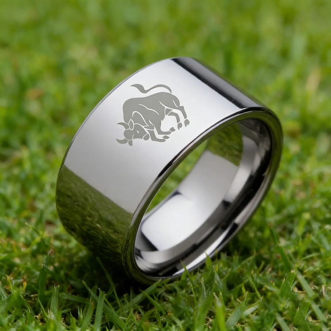 4MM 6MM 8MM 10MM Width Zodiac Taurus Laser Tungsten Carbide Rings Silver Flat Couple Wedding Bands 
