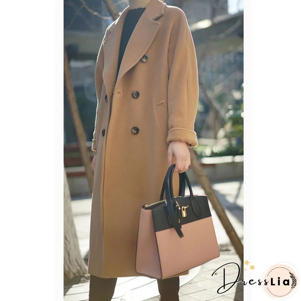 Double-breasted Double-sided Cashmere Coat Women's Long Wool Casual Coat