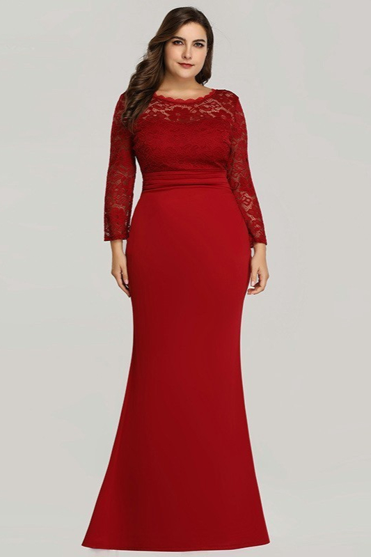 Classic Long Sleeve Lace Plus Size Evening Dress Mermaid Prom Gowns Online