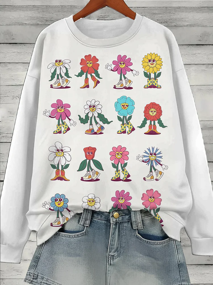Women's Funny Flowers Graphic Print Casual Sweatshirt