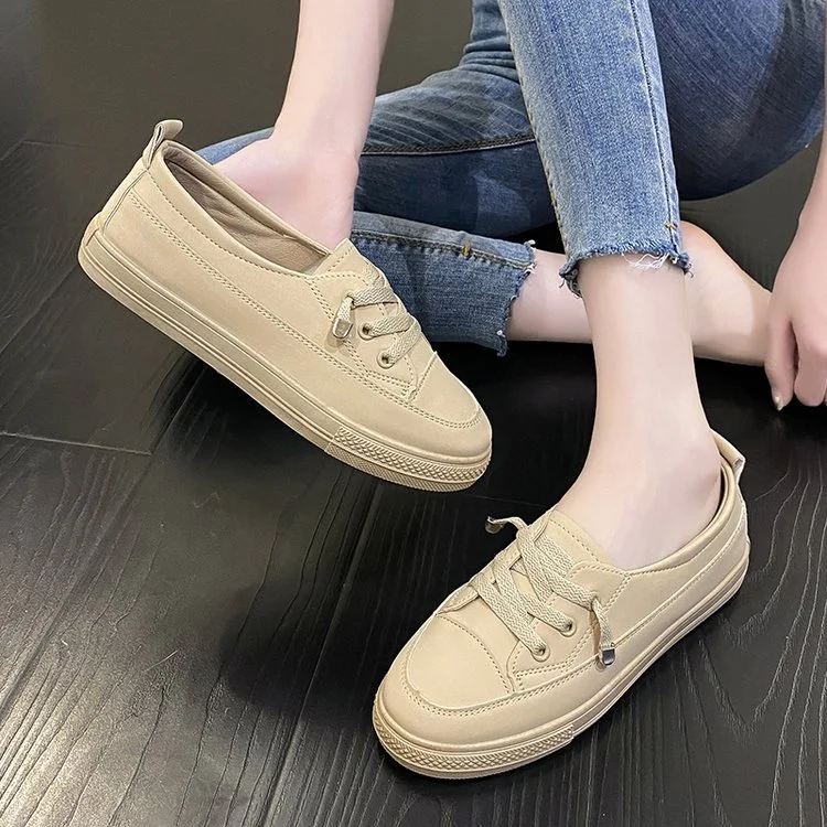 Churchf Churchf Summer New Solid Color Round Head Board Shoes Female Students Leather Face Single Shoes Korean Version Ins Wind Casual Small White Shoes Female