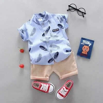 Summer Shirt Set for Toddler Baby Boy Clothing Suit New Fashion Feather Print Set Infant Boys Clothes Set