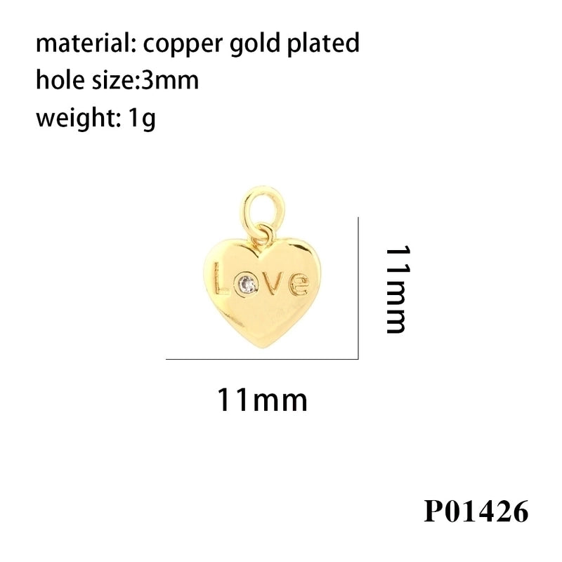 Minimalist Tree Heart Shape Eye Copper Plating Inlay Zircon 18k Gold Plated Charms