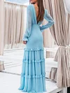 Solid Color Deep V-Neck Puff Sleeves Maxi Dress