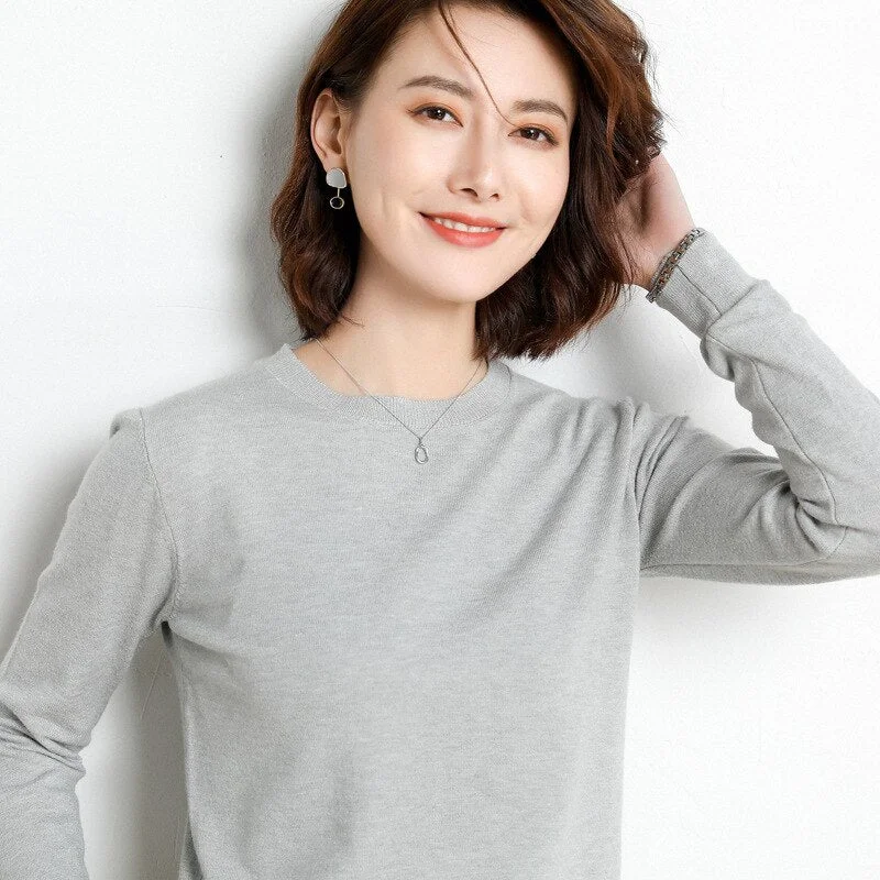 Women Sweater 2020 New O-neck Female Long-sleeved Knitted Pullover Jumper Pull Femme Clothes White Loose Thin Korean Plus Size
