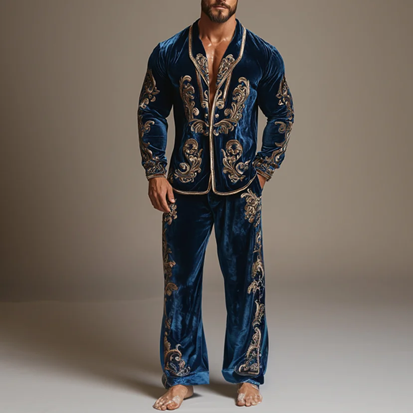 Men's Flannel Baroque Graphic Pajamas Set-inspireuse