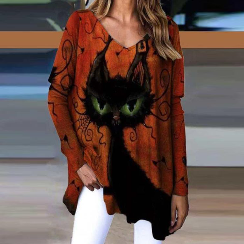 Cobweb And Cat Printed Oversize Women's T-shirt