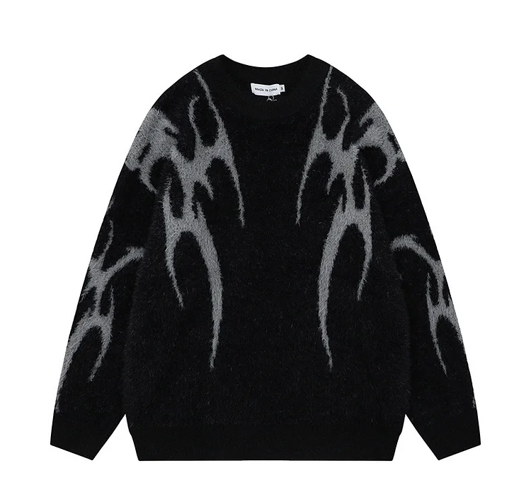 Contrast Spotted Jacquard Faux Mink Sweater Loose High Street Sweater at Hiphopee