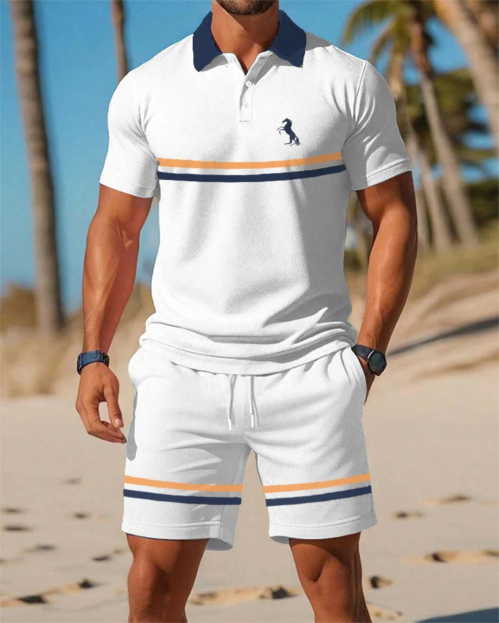 Refreshing White And Contrasting Color Sporty POLO Shirt Suit