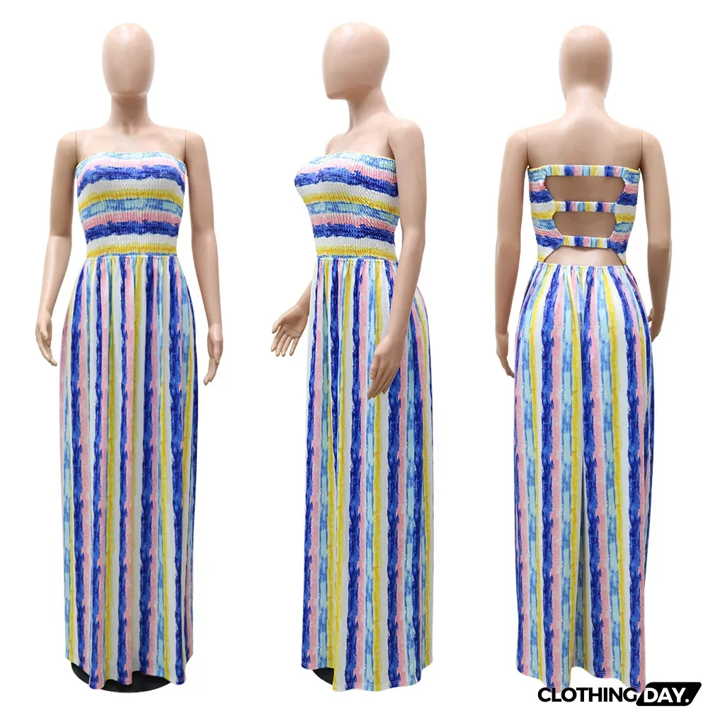 Sexy Printed Off Shoulder Strapless Maxi Dress