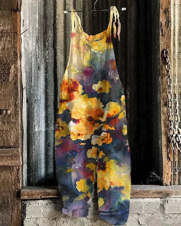 Women's   Flowers Print Loose Casual Jumpsuit