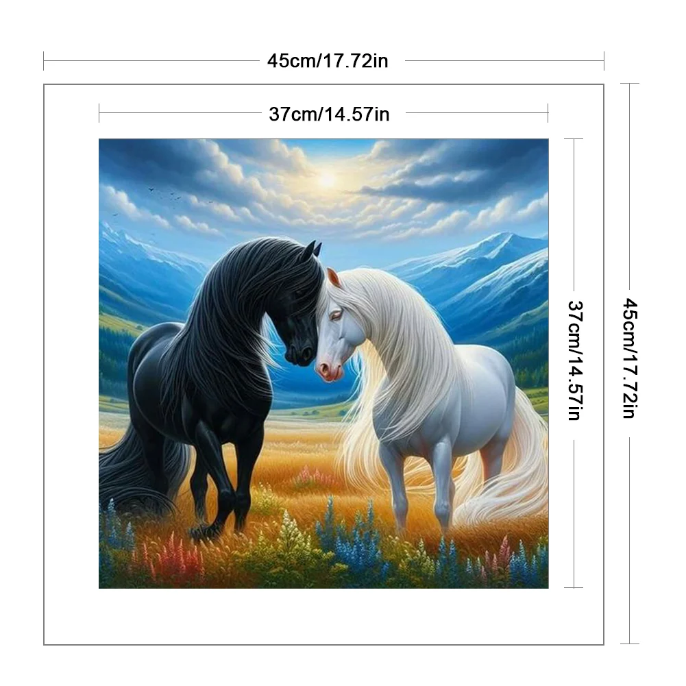 11CT Full Stamped Cross Stitch - Horses(Canvas|45*45CM)