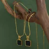 Square Black & Golden Pendant Necklace