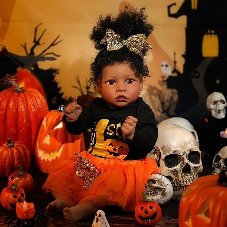 Babeside Halloween 20" Reborn Baby Doll African American Brown Eyes Girl Saria