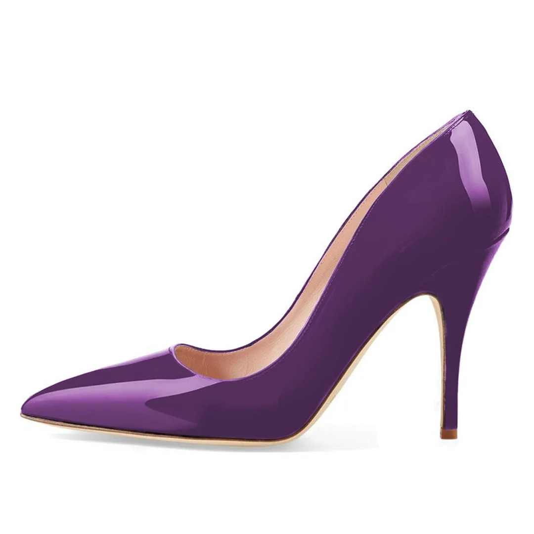 YDN Shiny Purple Pointed Toe Stiletto Heel Pumps for Women