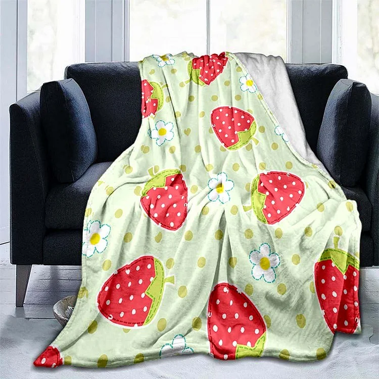 6 Sizes Comfort Sherpa Flannel Blanket Cute Fruit Printed Plush Throw Blanket Fuzzy Soft Quilt for Bed Sofa and Couch Twin Size