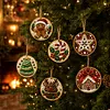 6 Pcs Christmas Wooden Ornaments DIY Pearls Diamond Painting Kit Rhinestone Art Pendants with Hemp Rope for Holiday Tree Decor
