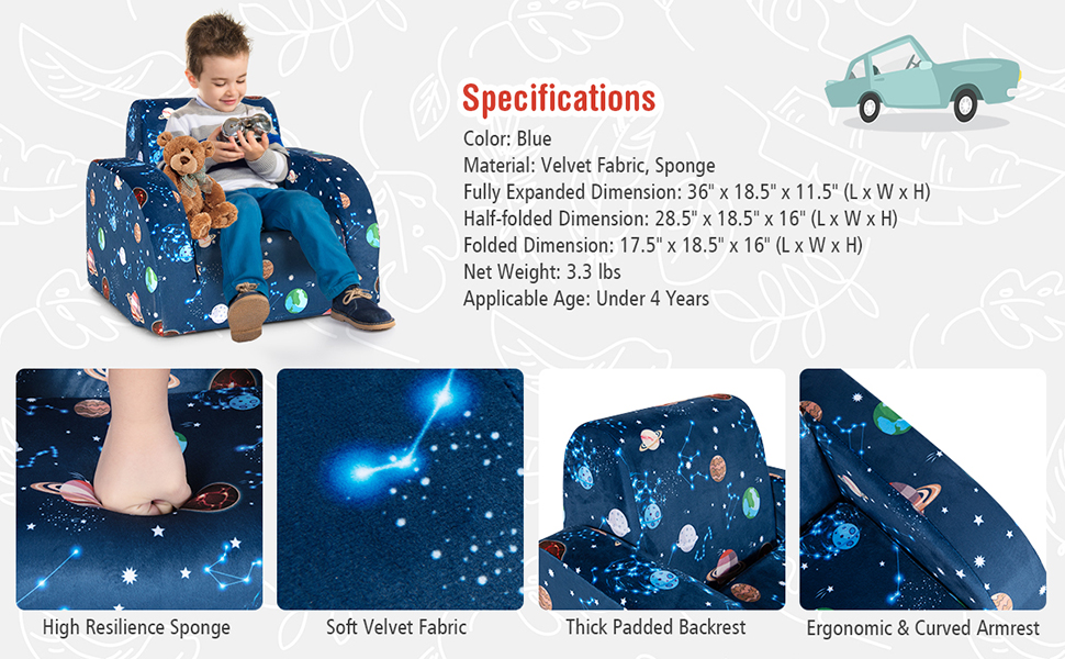 specification of kids couch