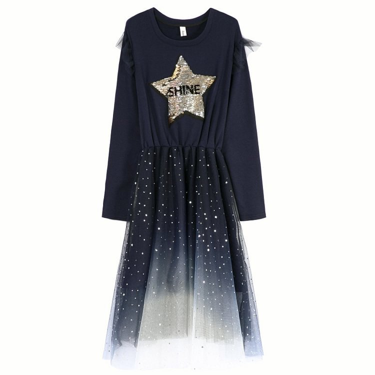 Star Pattern Sequin Tulle Dress - Modakawa Modakawa