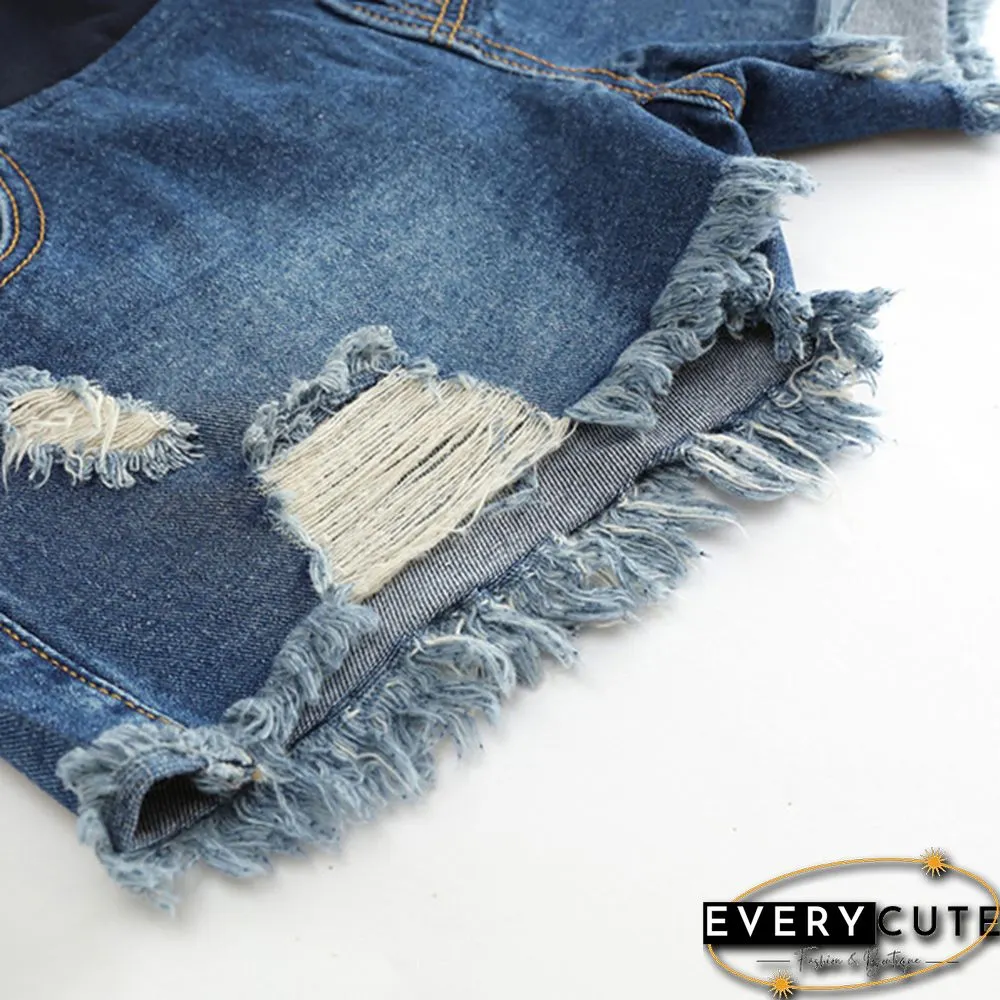 Pregnant Women's Ripped Hole Loose Denim Maternity Shorts Summer Casual Belly Clothes