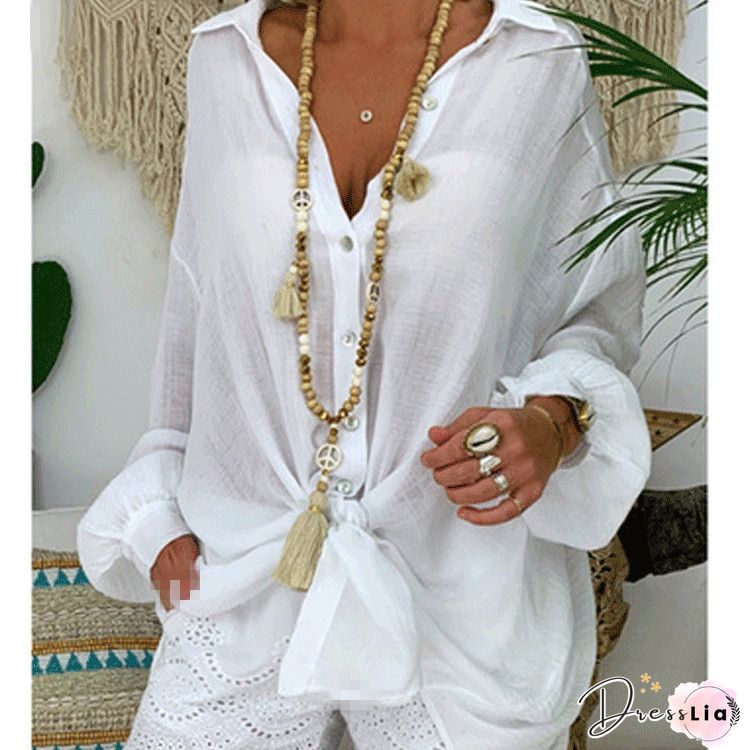 V-neck Button Ruffle Blouse
