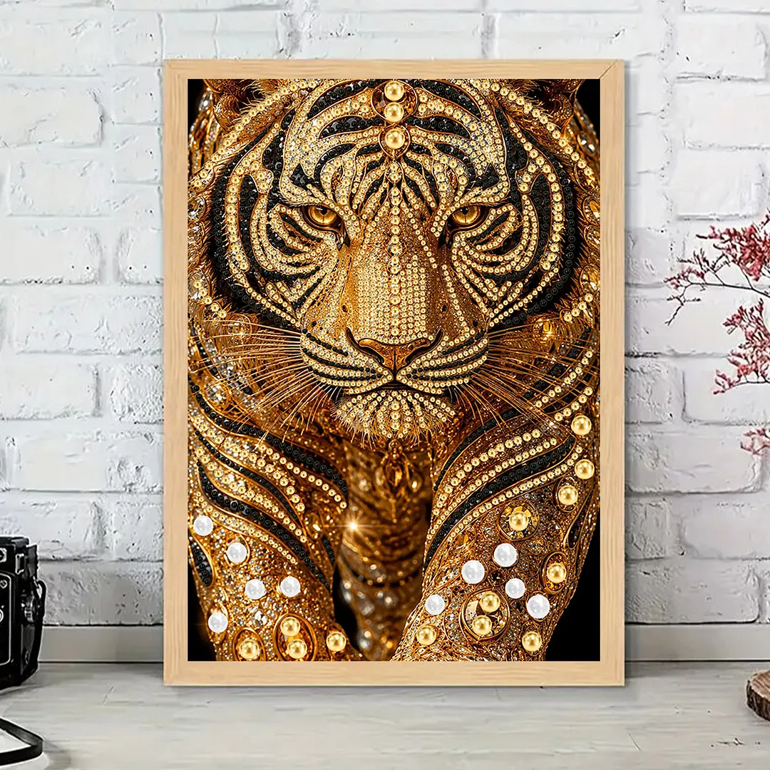 Pearl Painting Kit for Adults Golden Tiger 11.81x15.75in