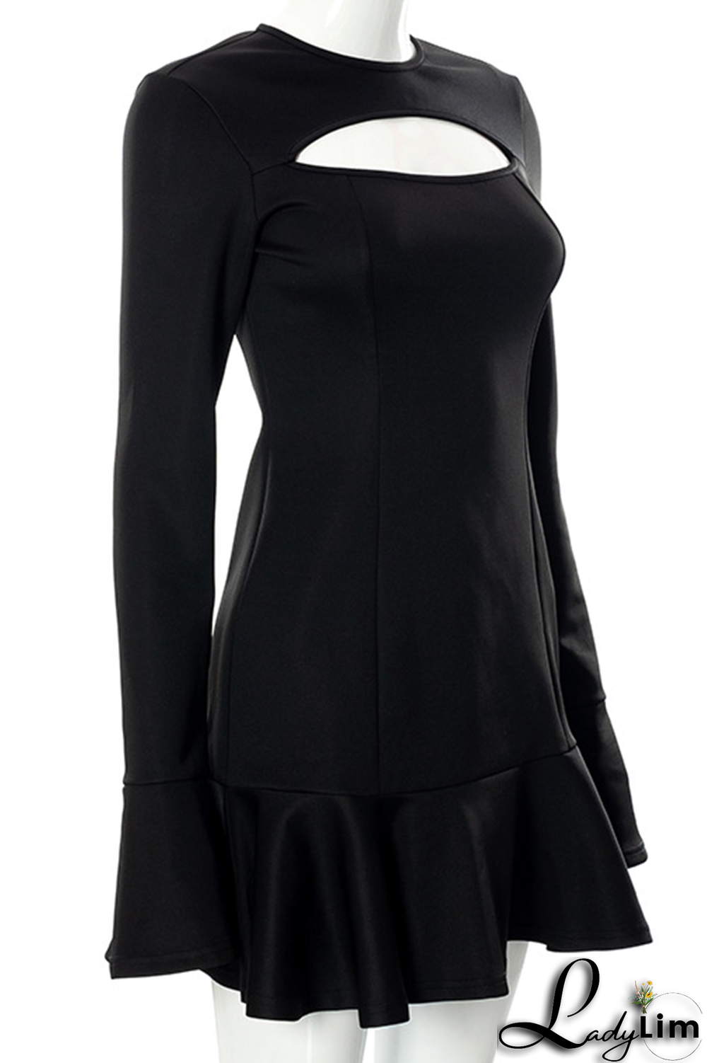 Black Sexy Solid Flounce O Neck Trumpet Mermaid Dresses