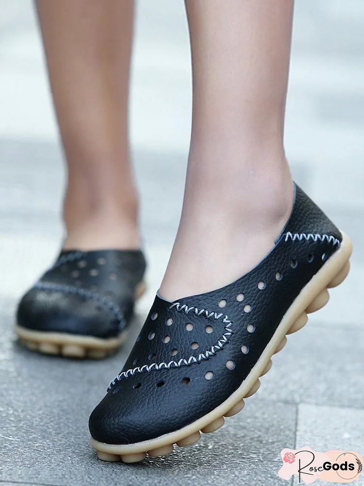 Women's Hollow Breathable Cowhide Soft Shoe