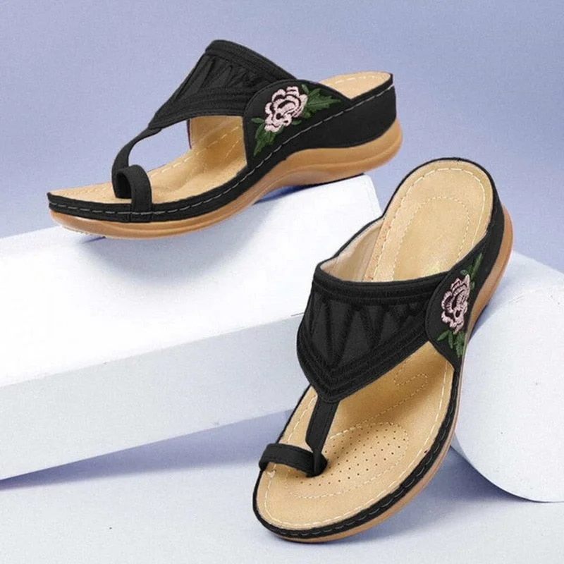 2021New Women Sandals Summer Orthopedic Sandals Women Car Line Slides  Leather Female Flip Flops Ladies Platform Retro Shoes