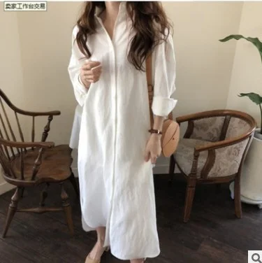 Simple Cotton Linen Solid Color Midi Dress